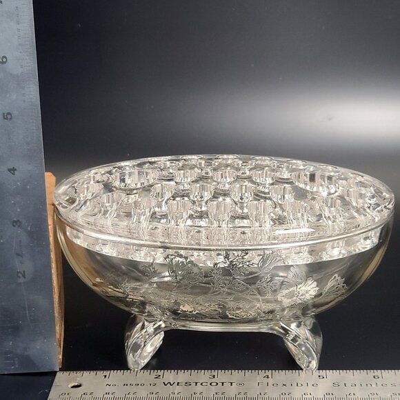 Viking Glass Flowerlite Flanders Scroll Silver Overlay Oval Flower Candle Frog - Picture 12 of 16